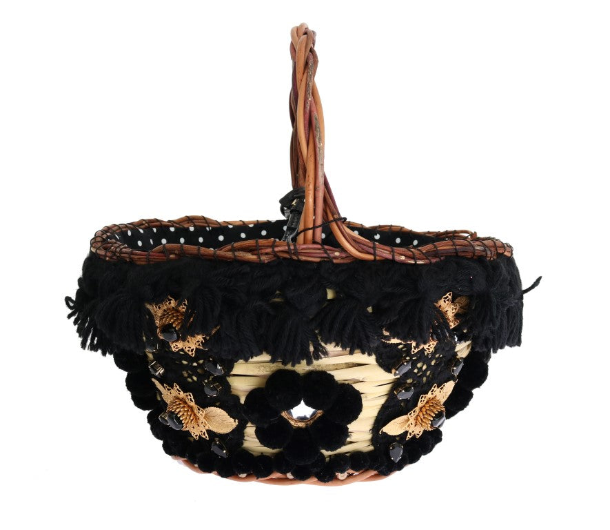 Chic Beige &amp; Black Straw Snakeskin Bucket Bag