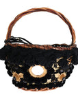 Chic Beige & Black Straw Snakeskin Bucket Bag
