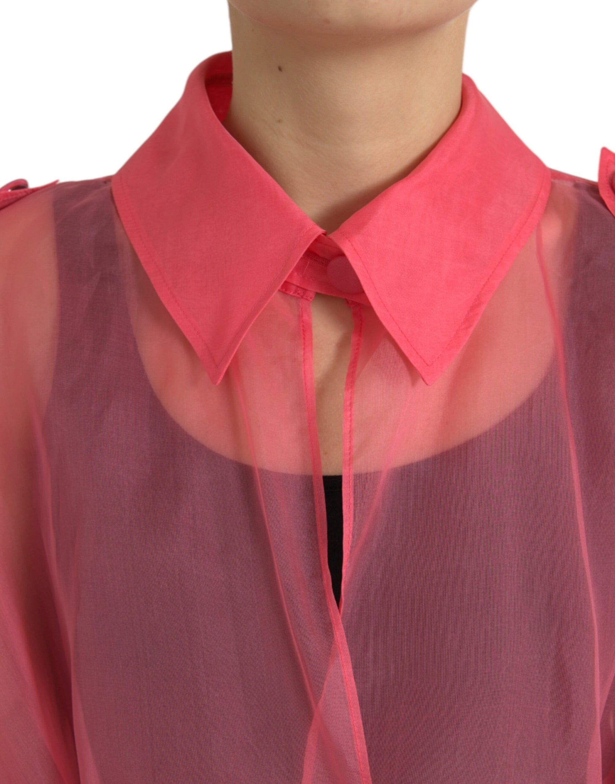 Elegant Pink Silk Long Coat Jacket