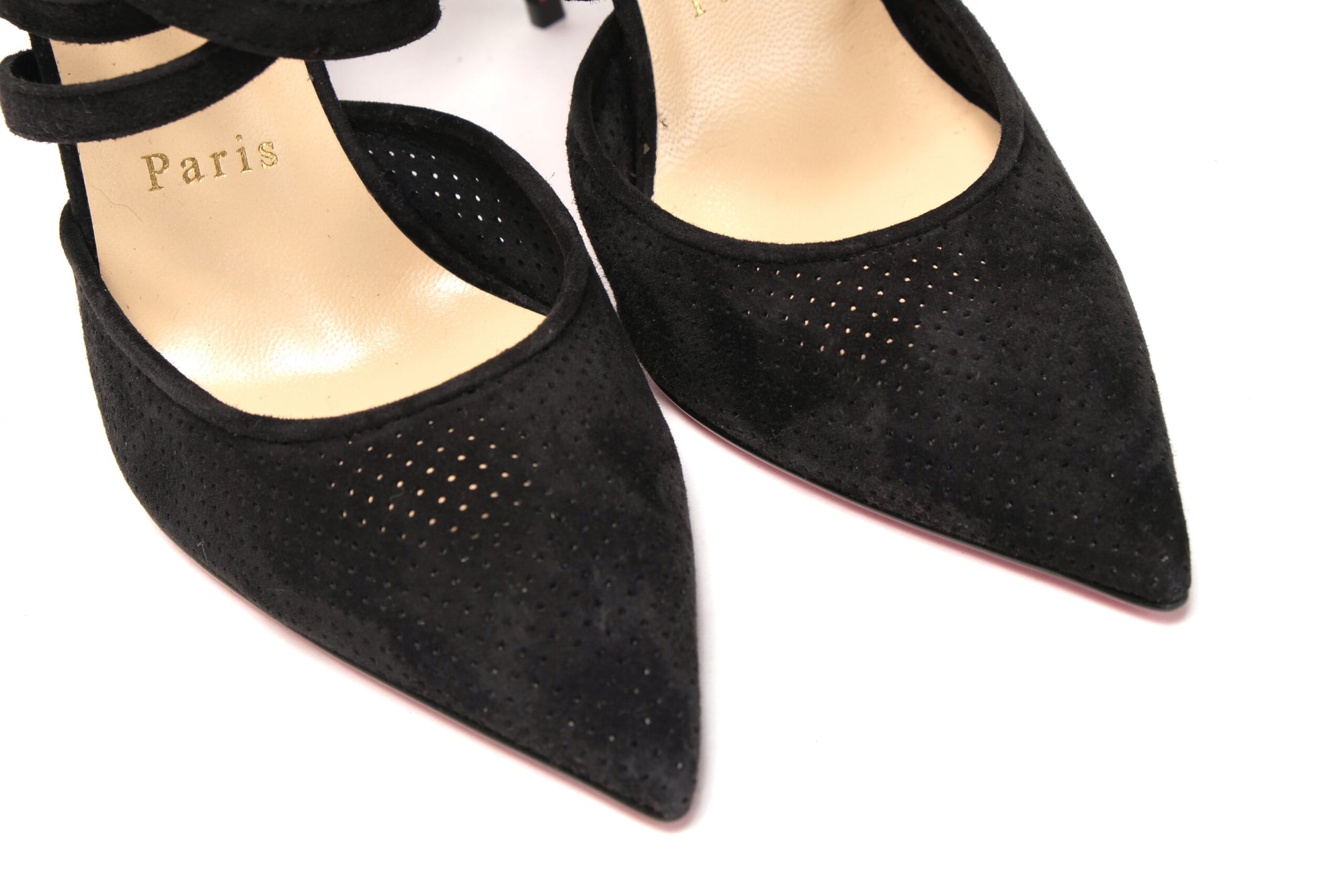 Black Velour Perforated Strappy High Heel Sandal