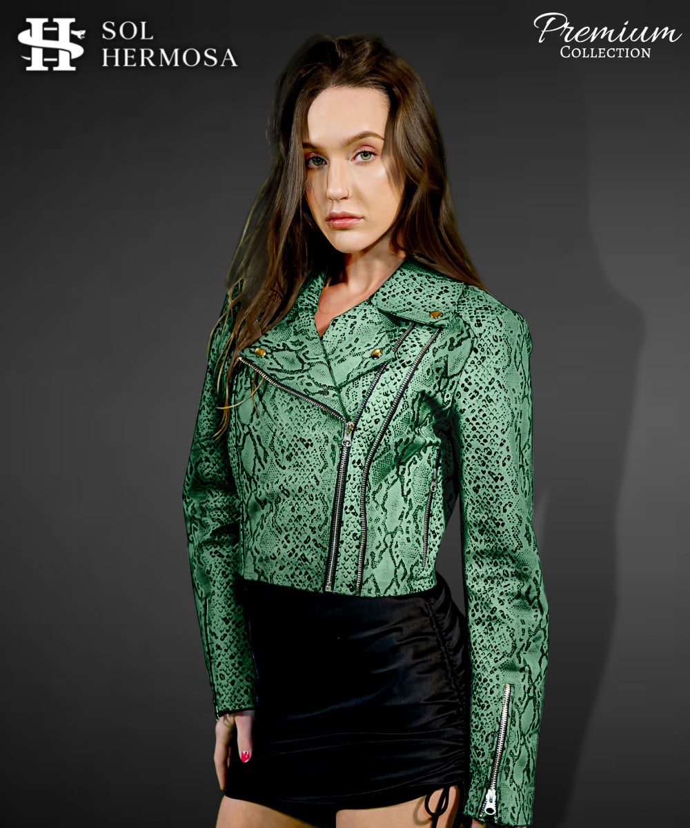 Cropped Biker Leather Jacket For Women - Roselyn