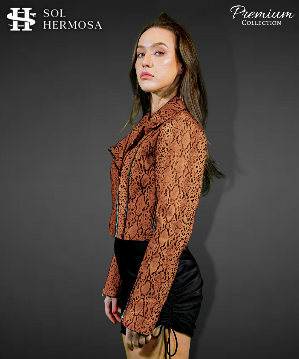 Women's Cropped Biker Leather Jacket - Roselyn