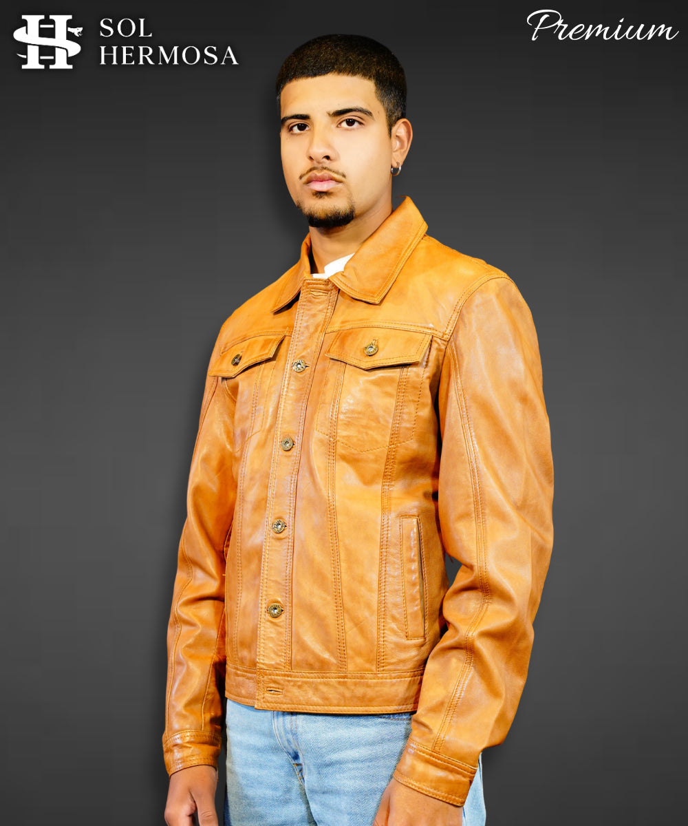 Trucker Leather Jacket For Men - Faraz