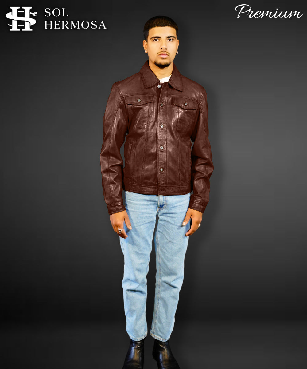 Men's Trucker Leather Jacket - Faraz