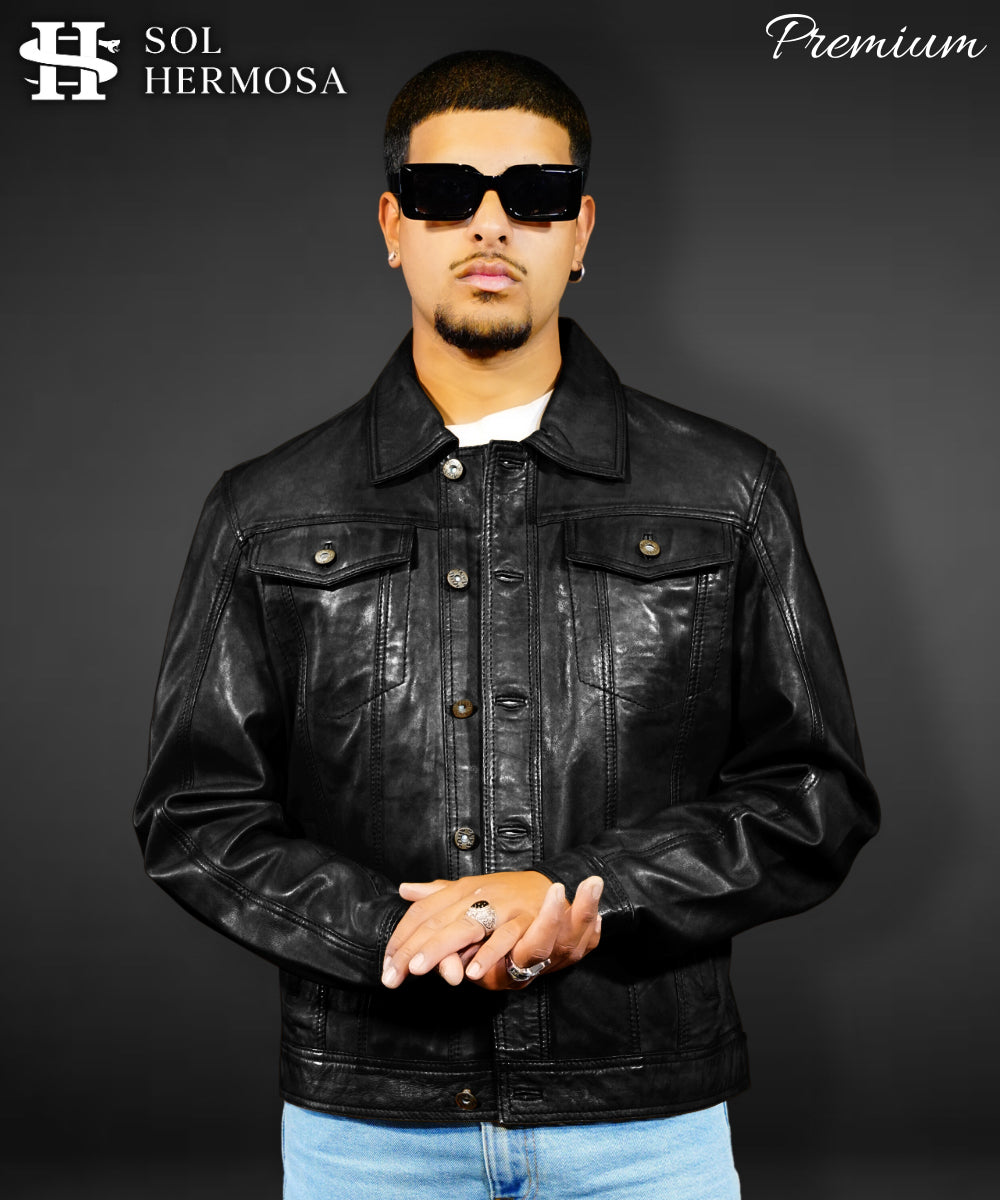 Men's Trucker Leather Jacket - Faraz