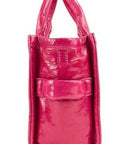 The Shiny Crinkle Mini Tote Magenta Leather Crossbody Handbag Purse