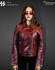 Women's Crocodile Leather Jacket - Athena