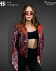 Women's Crocodile Leather Jacket - Athena