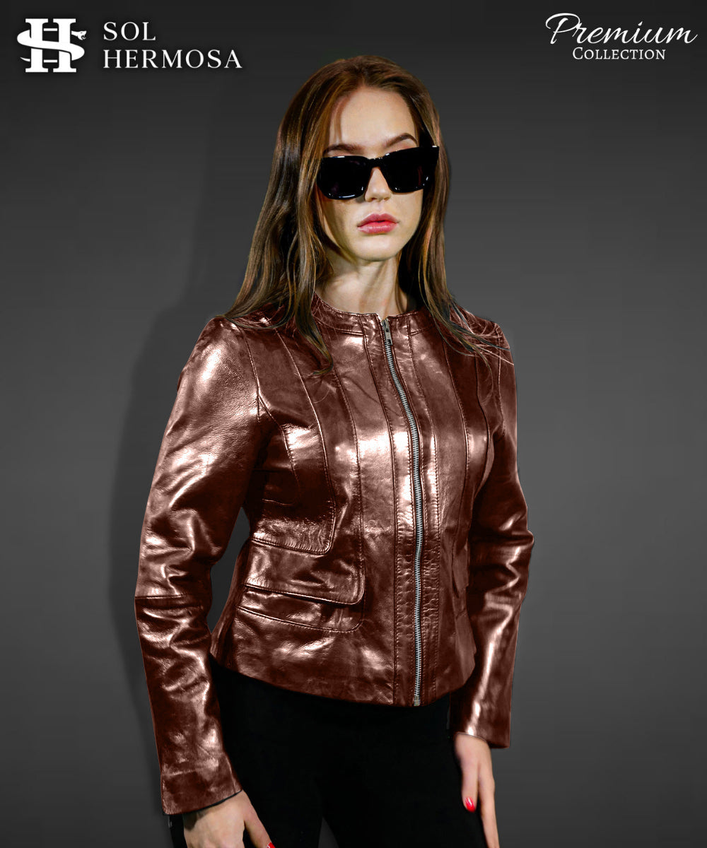 Leather Bomber Jacket For Women - Dione