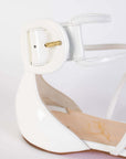 Chic White Patent Leather Flat Sandals