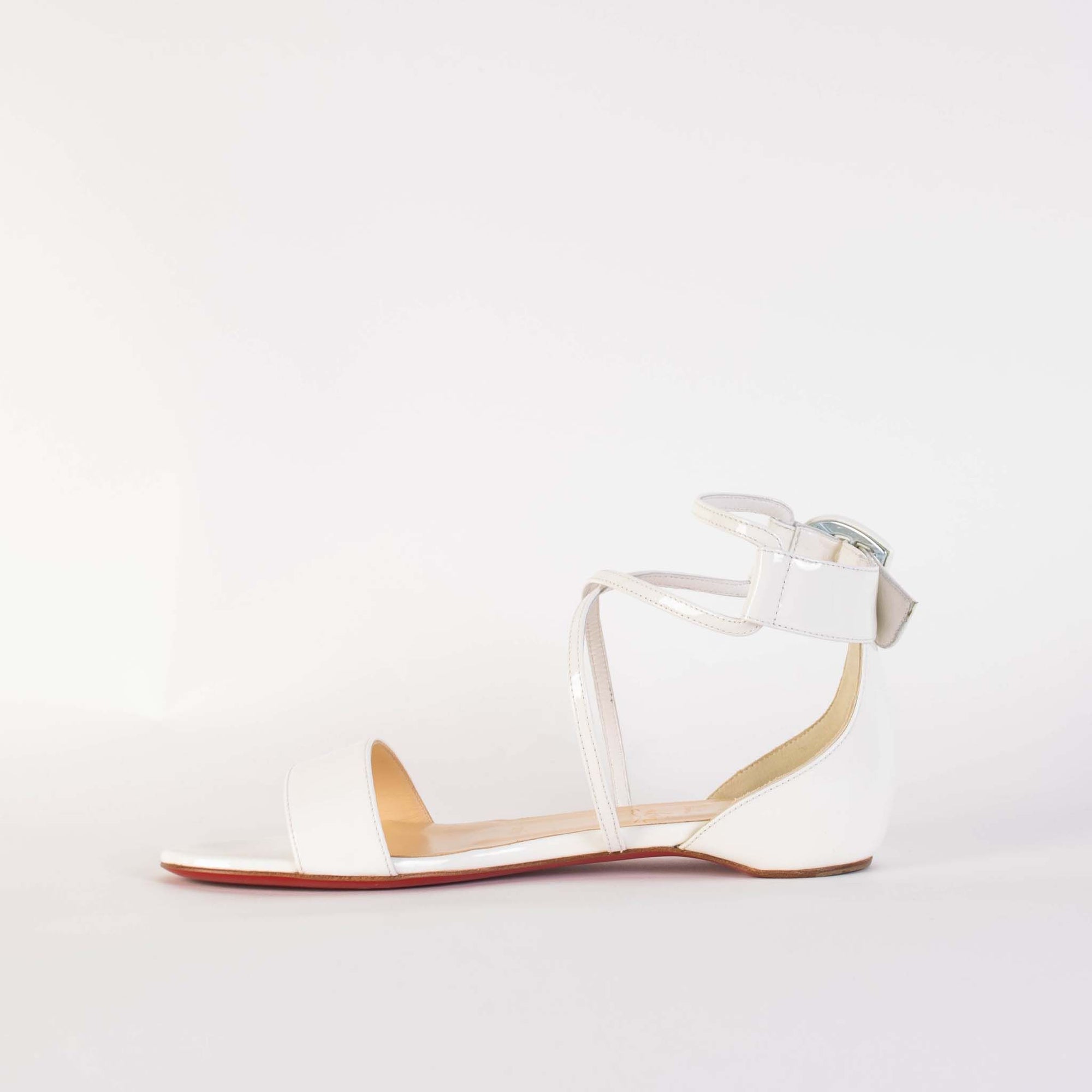 Chic White Patent Leather Flat Sandals