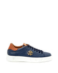 Elegant Blue Leather Sneakers with Gold Accents