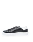 Elegant Black Leather Sneakers with Silver Logo