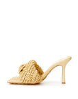 Elegant Beige Raffia Heeled Sandal Mules