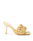 Elegant Beige Raffia Heeled Sandal Mules