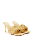 Elegant Beige Raffia Heeled Sandal Mules