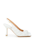 Elegant White Nappa Matelassé Slingback Décolleté