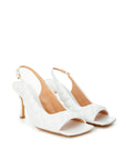 Elegant White Nappa Matelassé Slingback Décolleté