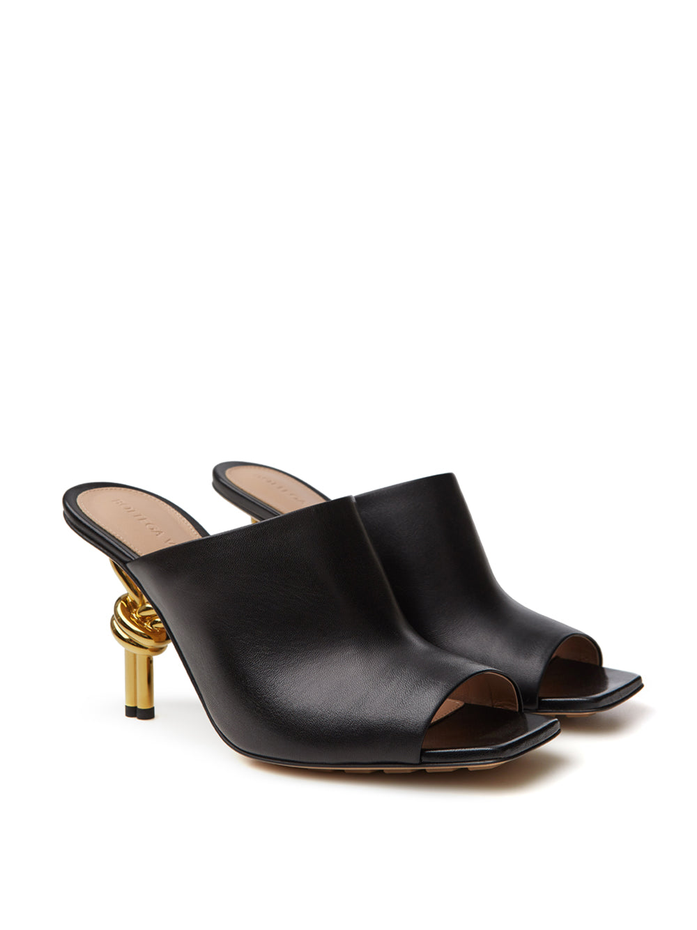 Elegant Black Leather Knot Mule Sandals
