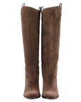 Brown Leather Suede Tall Knee Boots