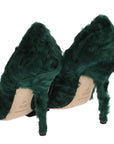 Elegant Green Xiangao Fur Leather Pumps