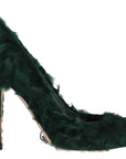 Elegant Green Xiangao Fur Leather Pumps