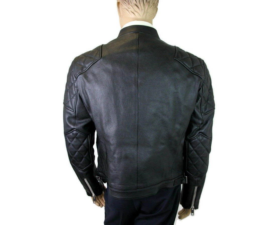 Burberry Men&#39;s Black Leather Diamond Quilted Biker Jacket