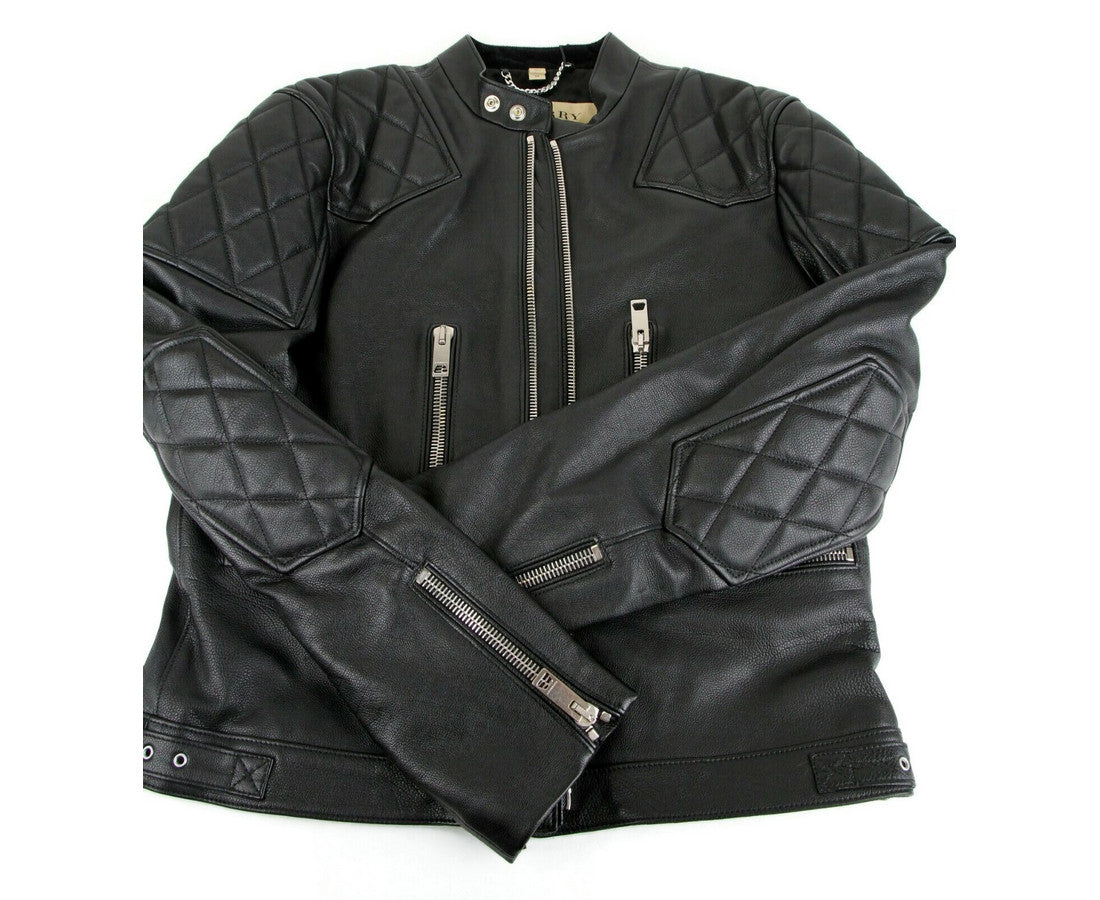 Burberry Men&#39;s Black Leather Diamond Quilted Biker Jacket