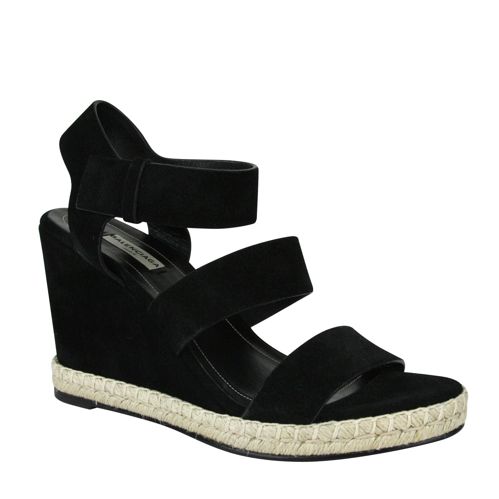 Balenciaga Women&#39;s Wedge Platform Black Suede Sandals