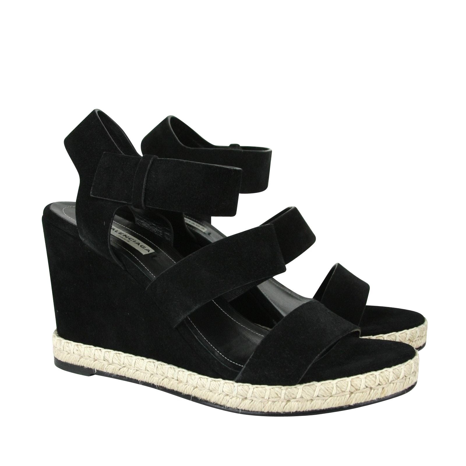Balenciaga Women&#39;s Wedge Platform Black Suede Sandals