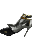 Women's Grey Ankle Metallic Leather Heels With Straps