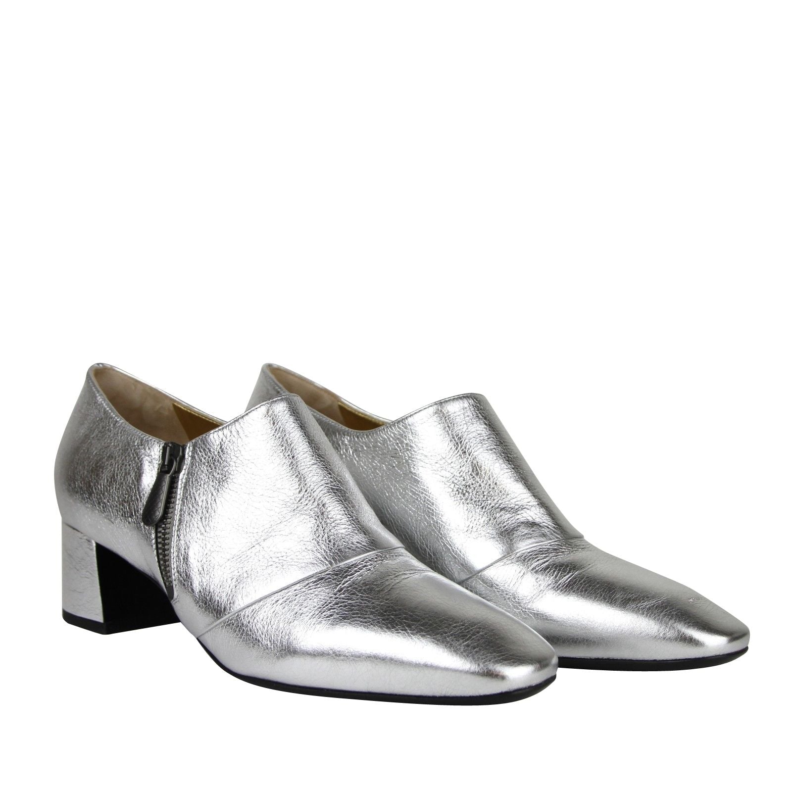Bottega Veneta Women&#39;s Metallic Silver Leather Ankle Booties