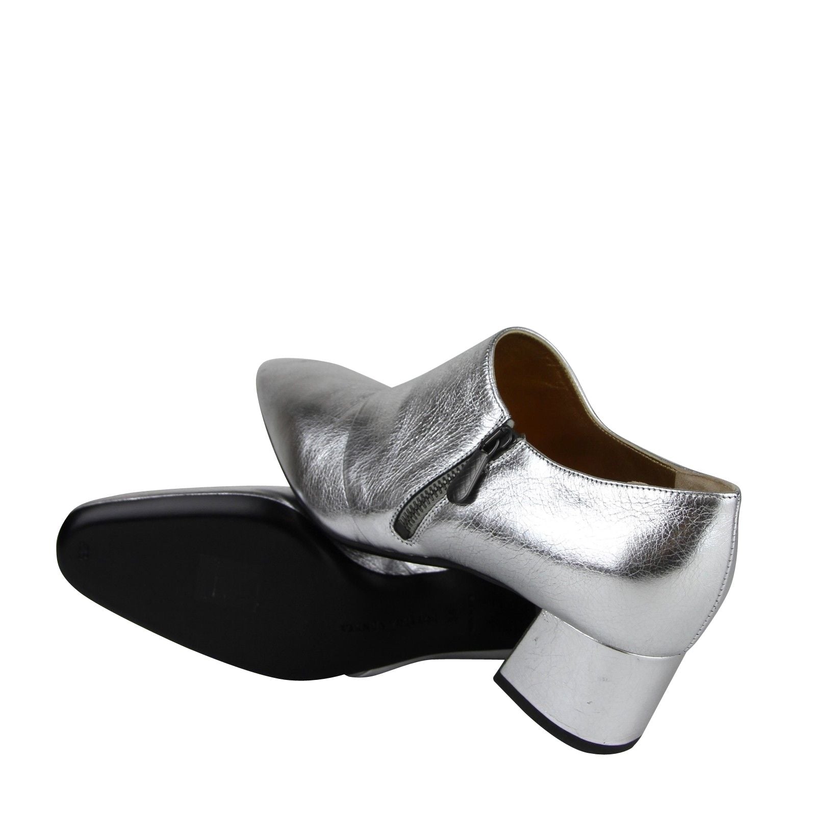 Bottega Veneta Women&#39;s Metallic Silver Leather Ankle Booties