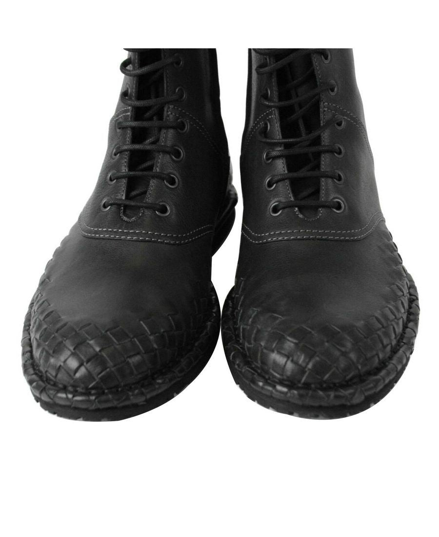 Bottega Veneta Men&#39;s Dark Gray Leather Side Zipper Boots