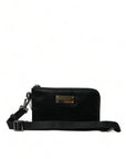 Elegant Black Nylon Leather Pouch with Silver Details