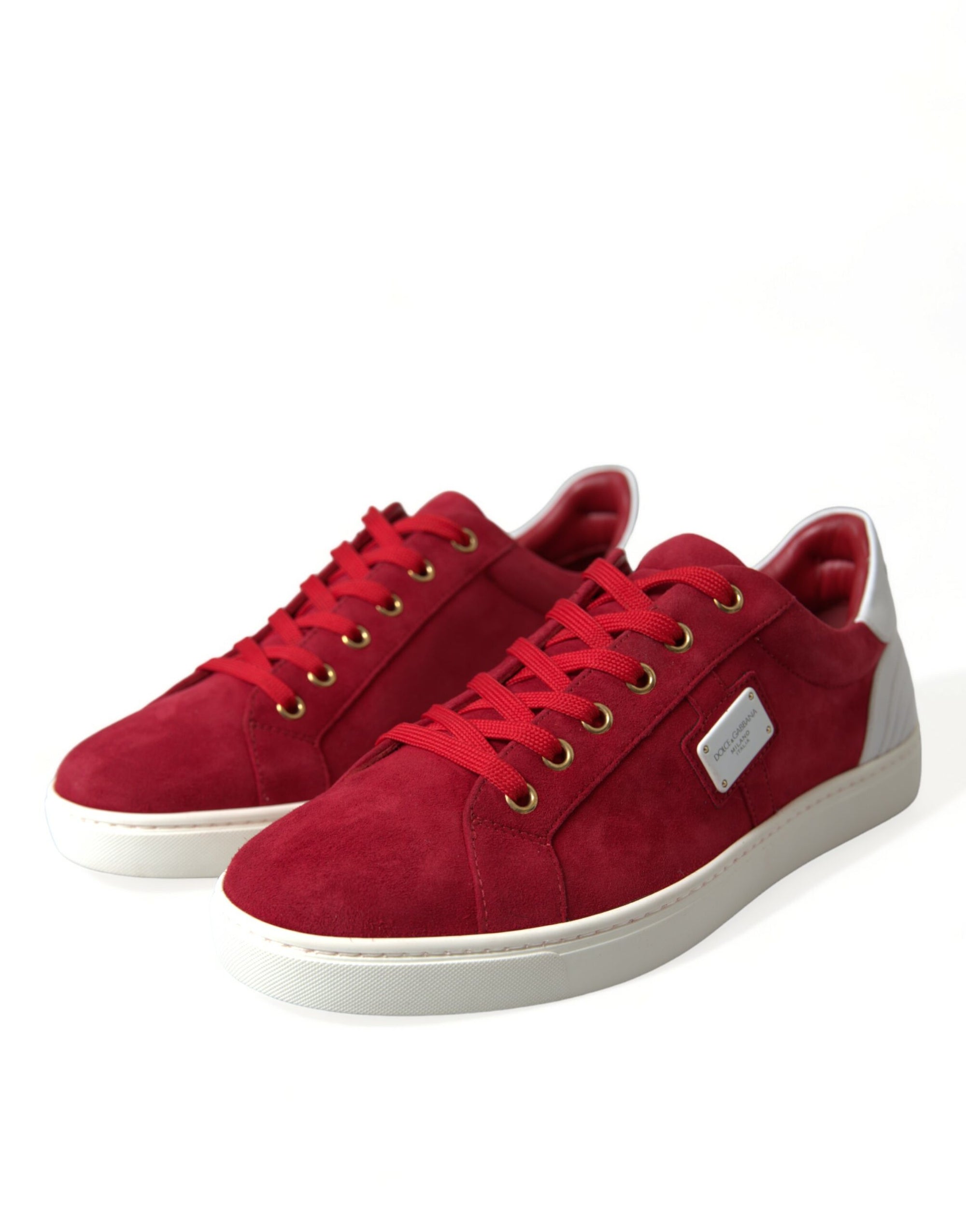 Elegant Red &amp; White Leather Sneakers