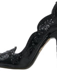 Elegant Black Crystal Cinderella Pumps