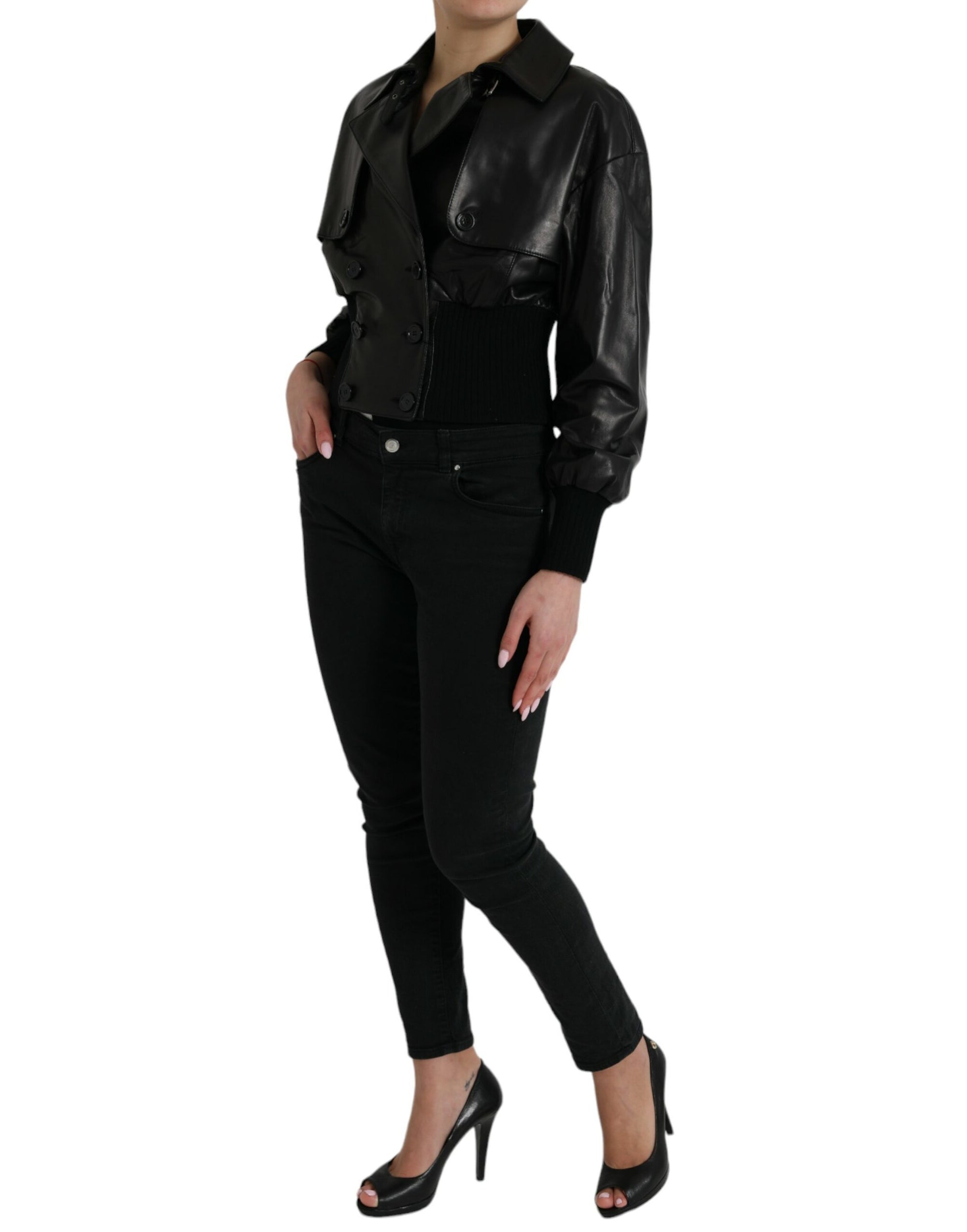 Elegant Black Leather Blouson Jacket