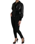 Elegant Black Leather Blouson Jacket