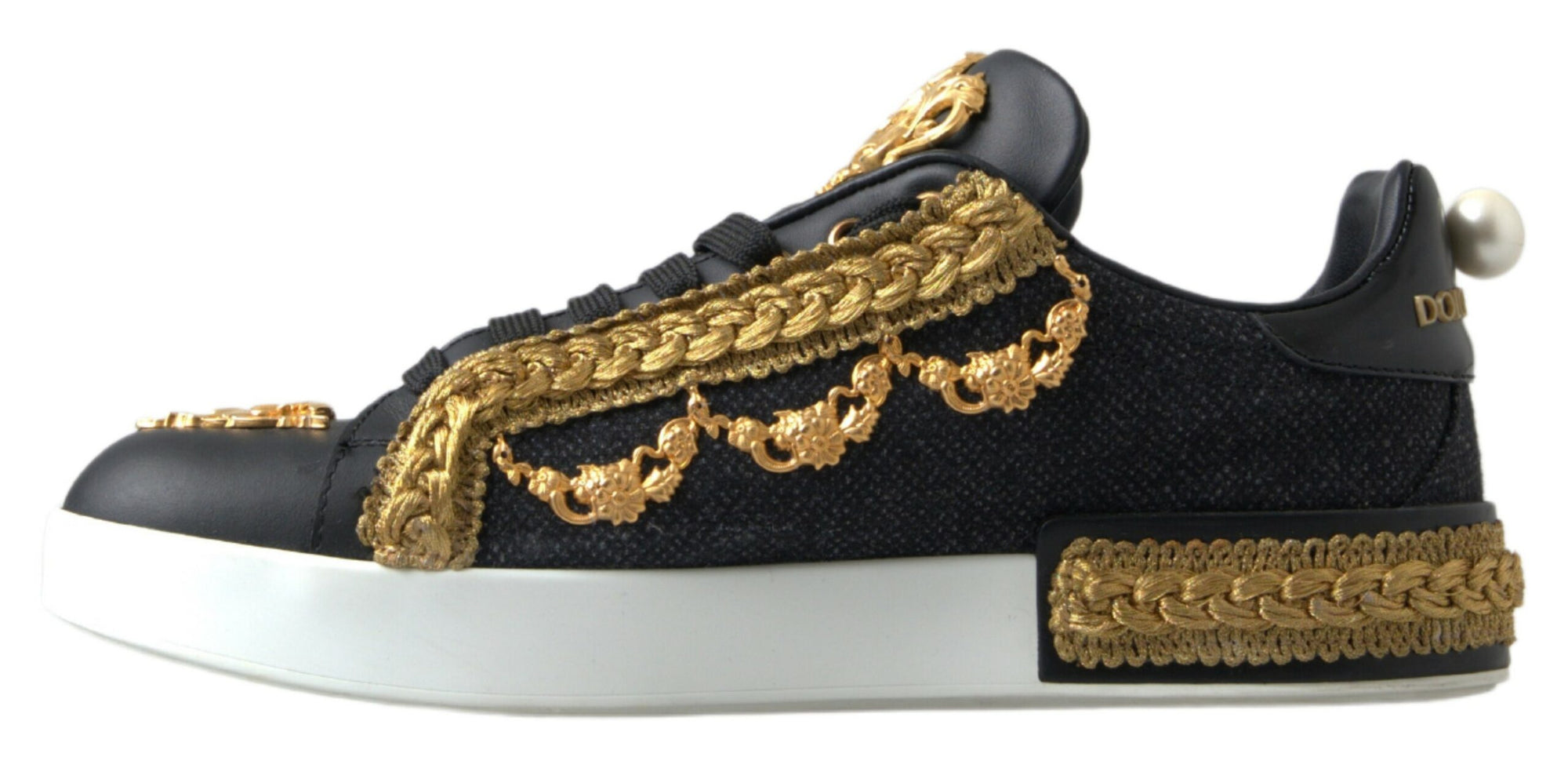 Elegant Portofino Sneakers in Black &amp; Gold