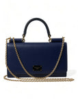 Elegant Blue Leather Phone Bag with Gold Accents