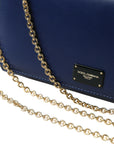 Elegant Blue Leather Phone Bag with Gold Accents