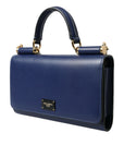 Elegant Blue Leather Phone Bag with Gold Accents