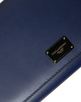 Elegant Blue Leather Phone Bag with Gold Accents