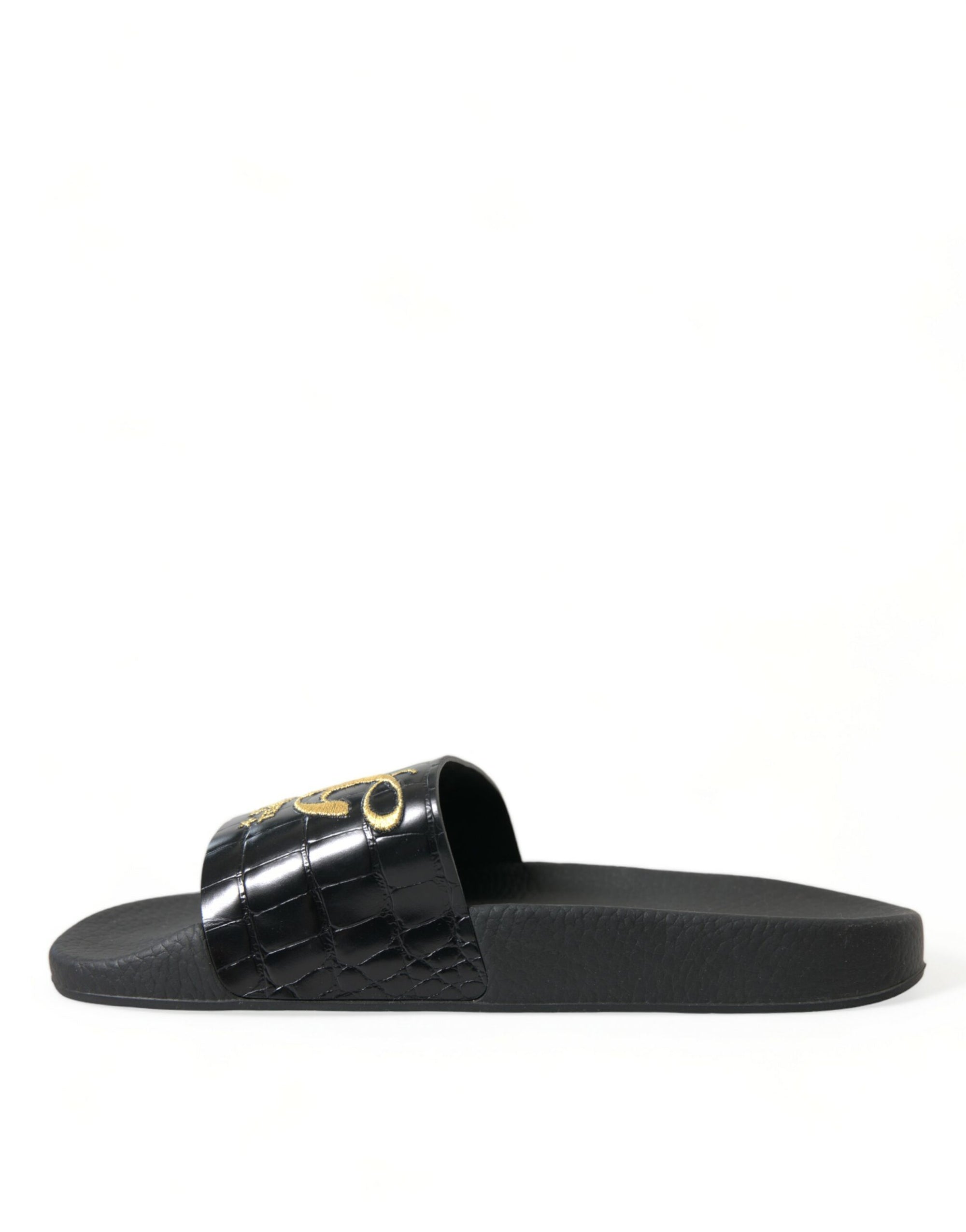 Elegant Black and Gold Leather Slides