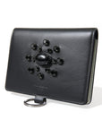 Elegant Black Leather Crystal Card Holder Wallet