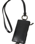 Elegant Black Leather Lanyard Cardholder