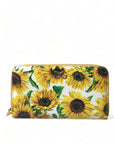 Sunflower Print Leather Continental Wallet