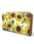 Sunflower Print Leather Continental Wallet