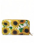 Sunflower Print Leather Continental Wallet